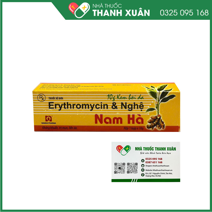 Erythromycin &amp; Nghệ Nam Hà điều trị mụn nhọt, trứng cá có mủ, vết thương đang lên da non